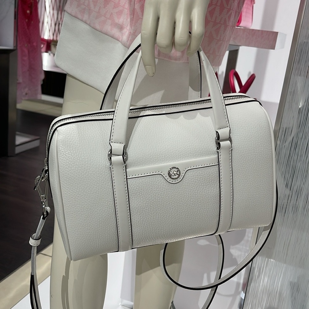 MICHAEL KORS JST TRAVEL MD DUFFLE SATCHEL SHOULDER CROSSBODY BAG MK  OPTIC WHITE - Picture 10 of 16